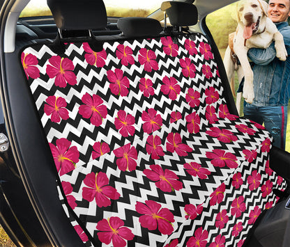 Pink Hibiscus Zigzag Pattern Print Pet Car Back Seat Cover