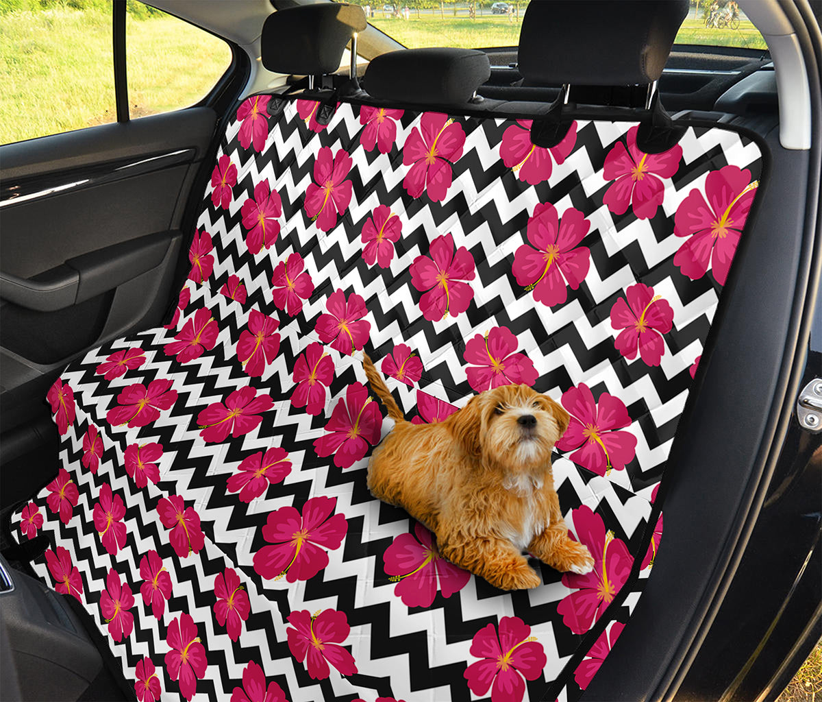 Pink Hibiscus Zigzag Pattern Print Pet Car Back Seat Cover