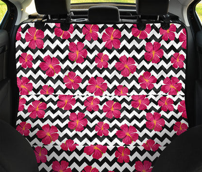 Pink Hibiscus Zigzag Pattern Print Pet Car Back Seat Cover