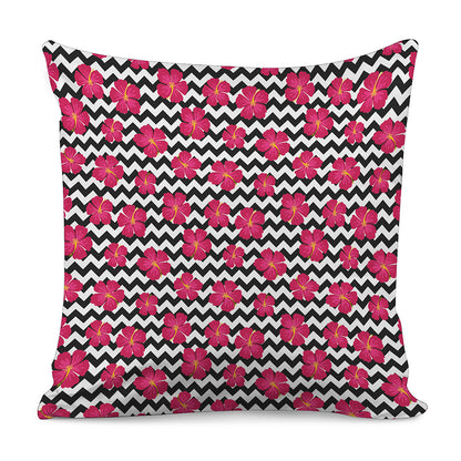 Pink Hibiscus Zigzag Pattern Print Pillow Cover
