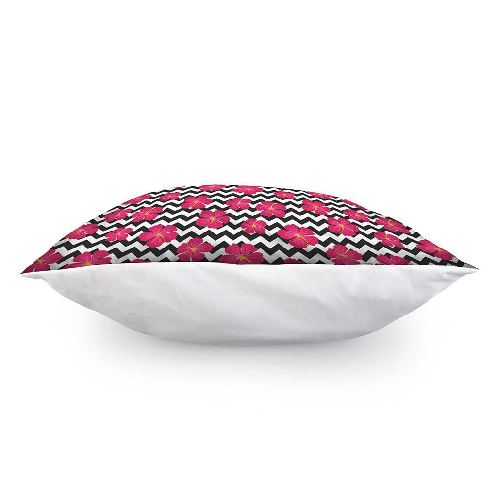 Pink Hibiscus Zigzag Pattern Print Pillow Cover