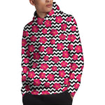 Pink Hibiscus Zigzag Pattern Print Pullover Hoodie