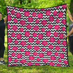 Pink Hibiscus Zigzag Pattern Print Quilt