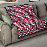 Pink Hibiscus Zigzag Pattern Print Quilt