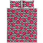 Pink Hibiscus Zigzag Pattern Print Quilt Bed Set