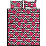 Pink Hibiscus Zigzag Pattern Print Quilt Bed Set