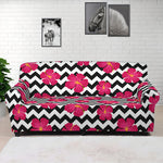 Pink Hibiscus Zigzag Pattern Print Sofa Cover