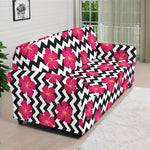 Pink Hibiscus Zigzag Pattern Print Sofa Cover
