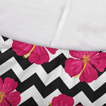 Pink Hibiscus Zigzag Pattern Print Sofa Cover