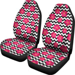 Pink Hibiscus Zigzag Pattern Print Universal Fit Car Seat Covers