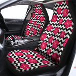 Pink Hibiscus Zigzag Pattern Print Universal Fit Car Seat Covers