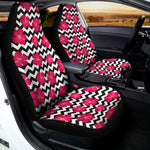 Pink Hibiscus Zigzag Pattern Print Universal Fit Car Seat Covers