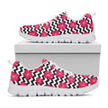 Pink Hibiscus Zigzag Pattern Print White Running Shoes