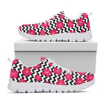 Pink Hibiscus Zigzag Pattern Print White Sneakers