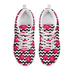 Pink Hibiscus Zigzag Pattern Print White Sneakers