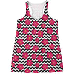 Pink Hibiscus Zigzag Pattern Print Women's Racerback Tank Top