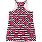 Pink Hibiscus Zigzag Pattern Print Women's Racerback Tank Top