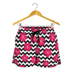 Pink Hibiscus Zigzag Pattern Print Women's Shorts