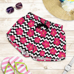 Pink Hibiscus Zigzag Pattern Print Women's Shorts
