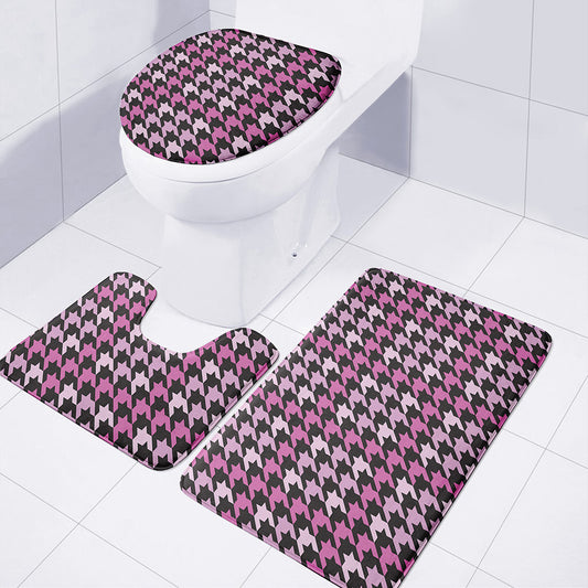 Pink Houndstooth Pattern Print 3 Piece Bath Mat Set