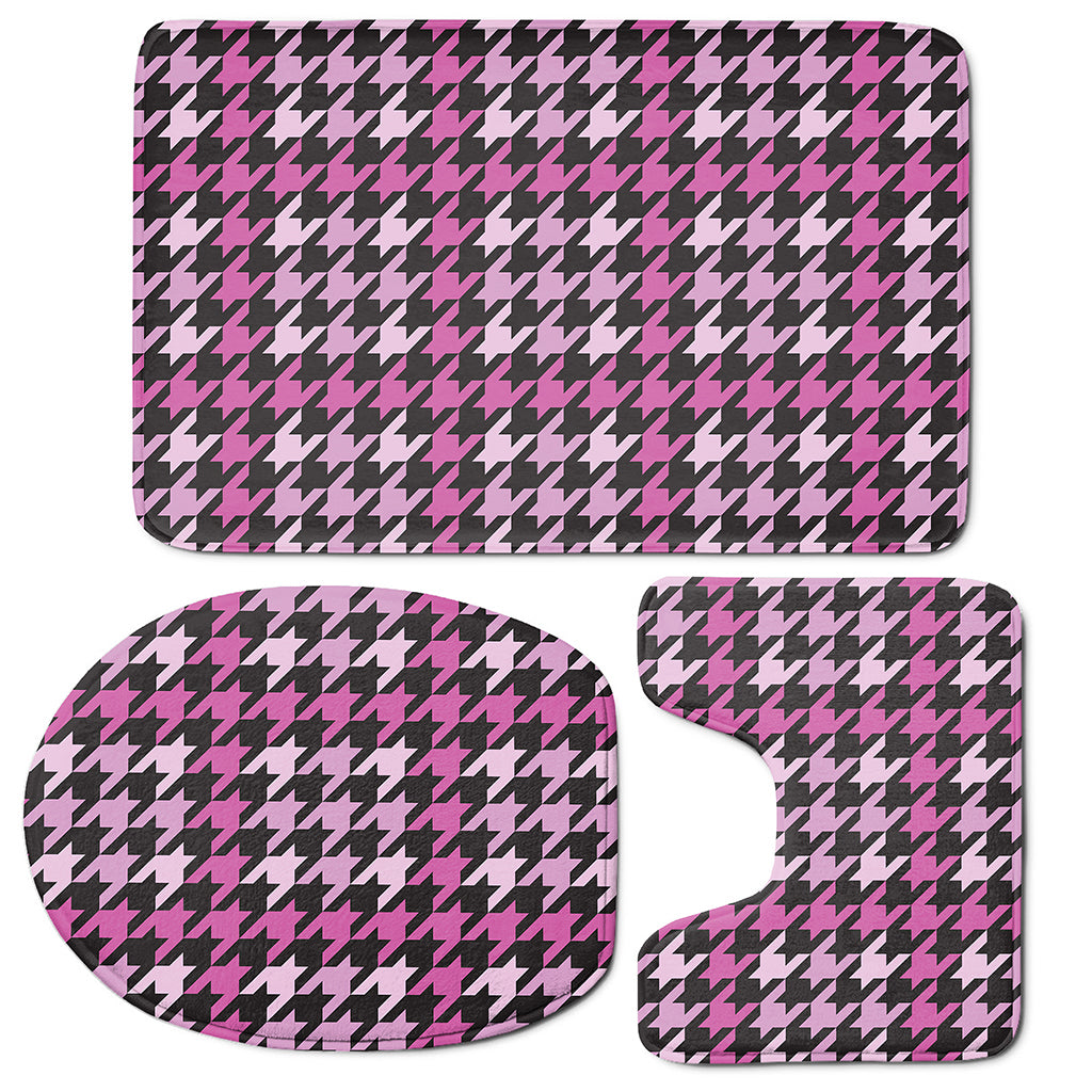 Pink Houndstooth Pattern Print 3 Piece Bath Mat Set