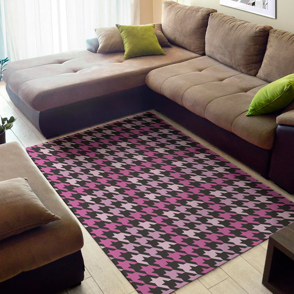 Pink Houndstooth Pattern Print Area Rug
