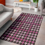 Pink Houndstooth Pattern Print Area Rug