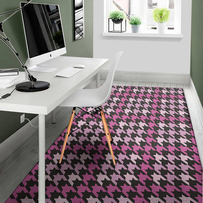 Pink Houndstooth Pattern Print Area Rug