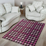 Pink Houndstooth Pattern Print Area Rug