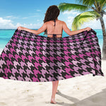 Pink Houndstooth Pattern Print Beach Sarong Wrap