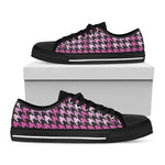 Pink Houndstooth Pattern Print Black Low Top Shoes