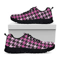 Pink Houndstooth Pattern Print Black Running Shoes