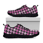 Pink Houndstooth Pattern Print Black Sneakers
