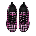Pink Houndstooth Pattern Print Black Sneakers