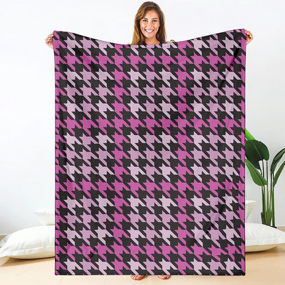 Pink Houndstooth Pattern Print Blanket