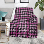 Pink Houndstooth Pattern Print Blanket