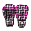 Pink Houndstooth Pattern Print Boxing Gloves