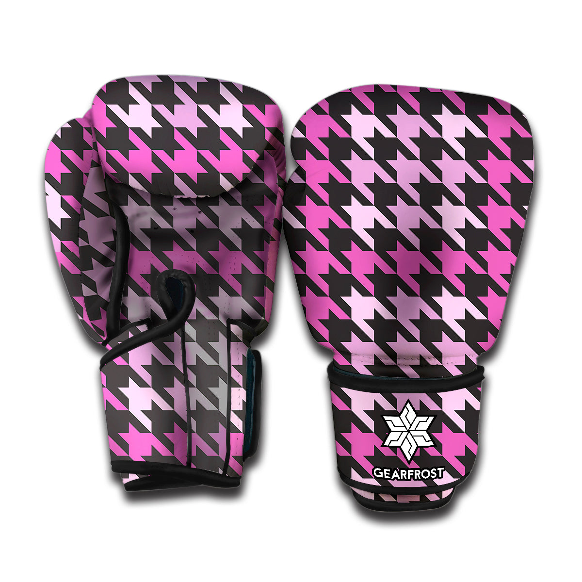 Pink Houndstooth Pattern Print Boxing Gloves