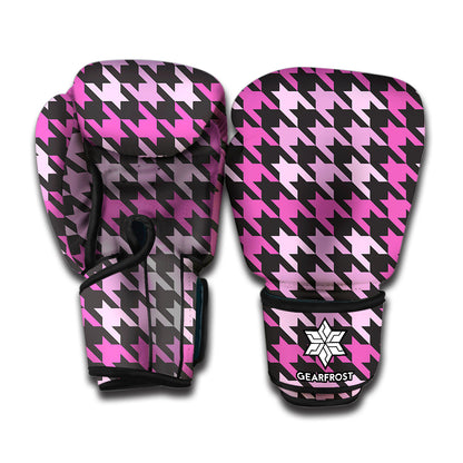 Pink Houndstooth Pattern Print Boxing Gloves