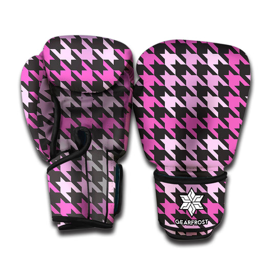 Pink Houndstooth Pattern Print Boxing Gloves