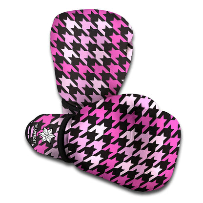 Pink Houndstooth Pattern Print Boxing Gloves