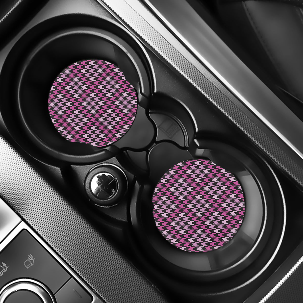 Pink Houndstooth Pattern Print Car Coasters