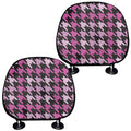 Pink Houndstooth Pattern Print Car Headrest Covers