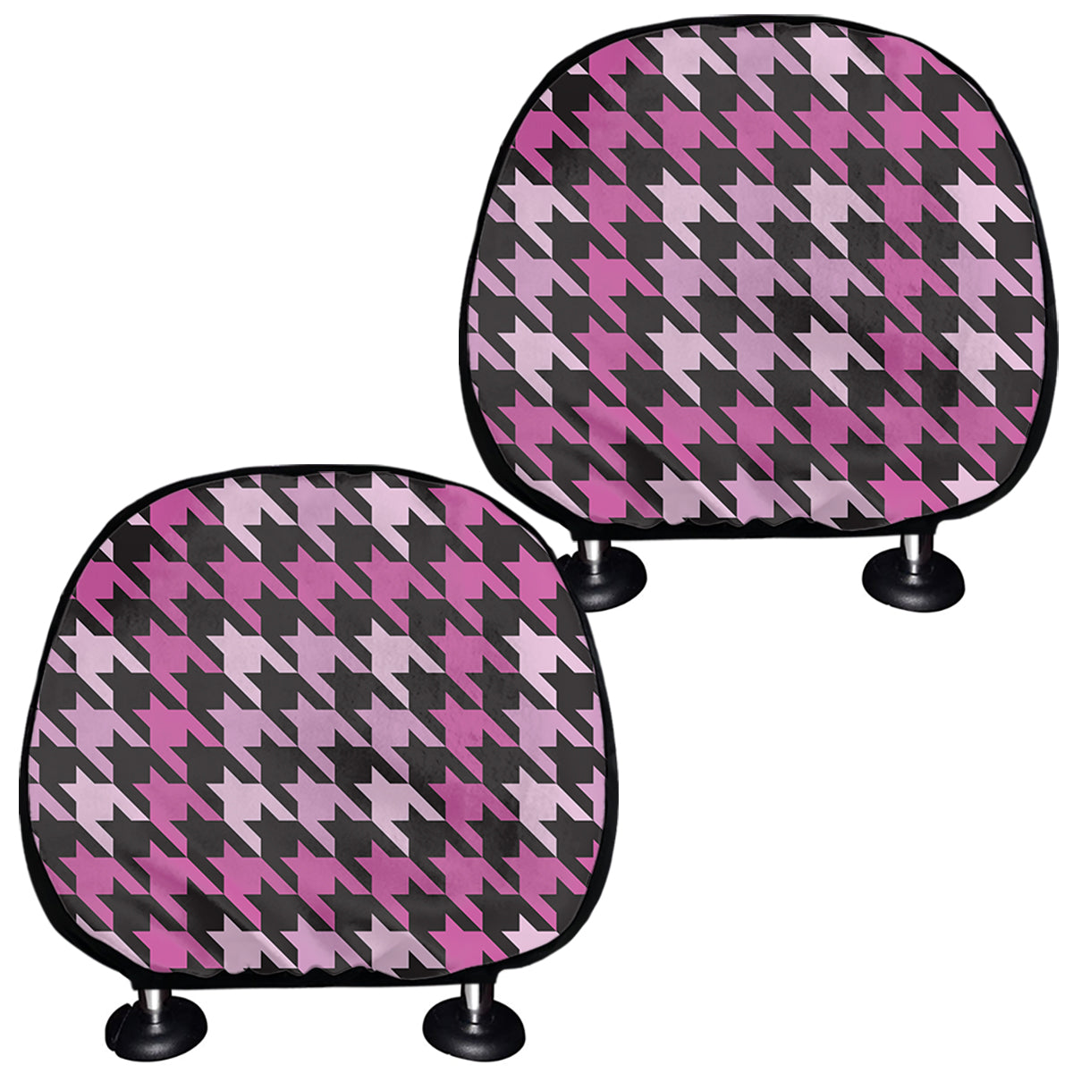 Pink Houndstooth Pattern Print Car Headrest Covers