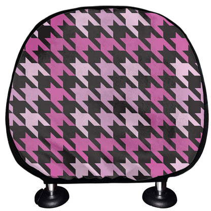 Pink Houndstooth Pattern Print Car Headrest Covers