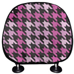Pink Houndstooth Pattern Print Car Headrest Covers