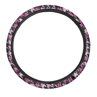 Pink Houndstooth Pattern Print Car Steering Wheel Cover