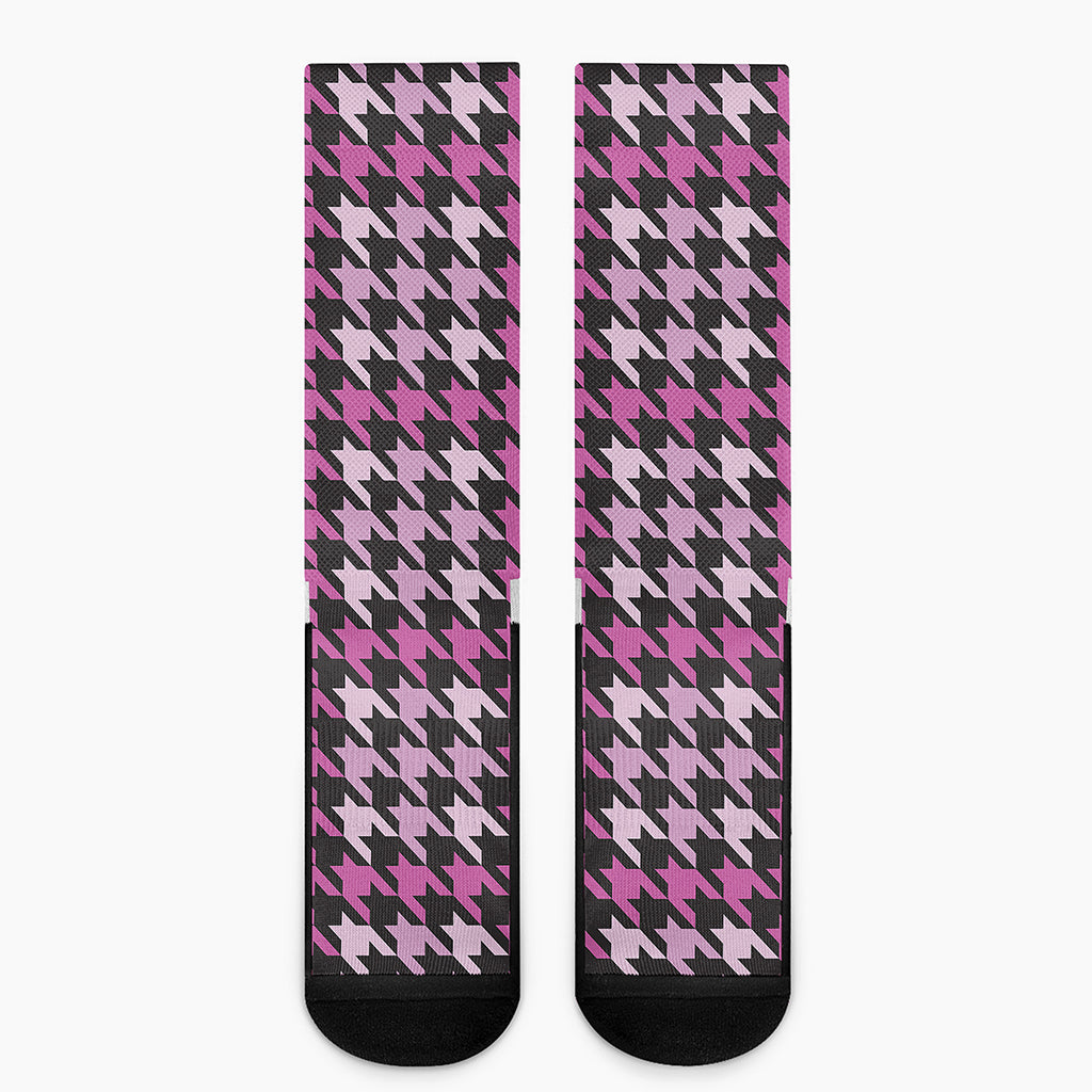 Pink Houndstooth Pattern Print Crew Socks