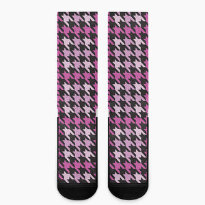 Pink Houndstooth Pattern Print Crew Socks