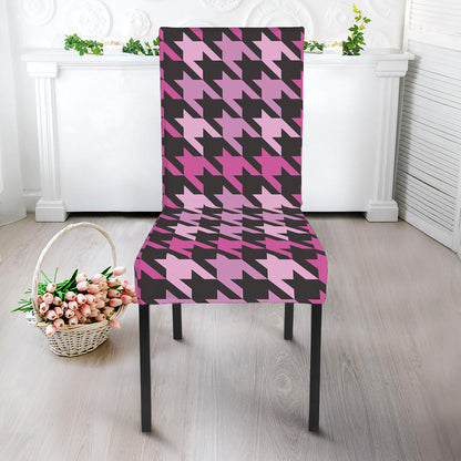 Pink Houndstooth Pattern Print Dining Chair Slipcover